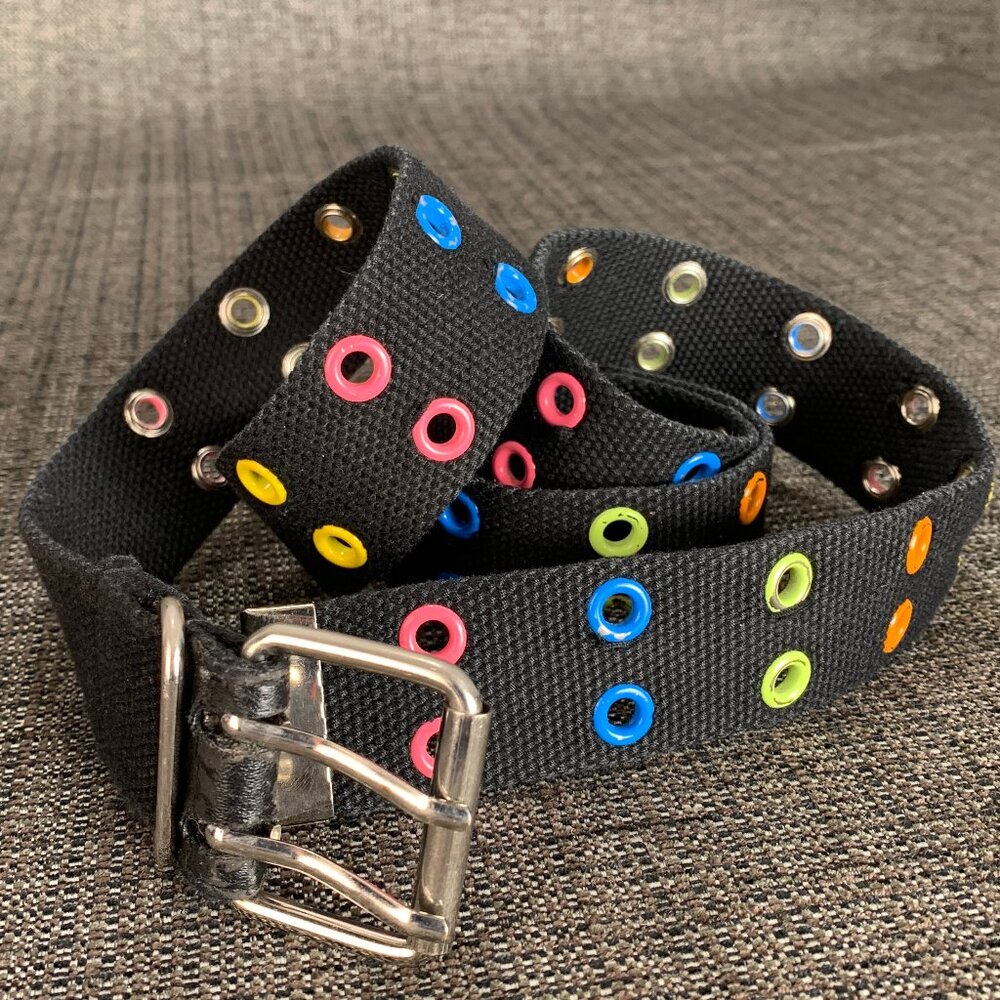 Rainbow Canvas Adjustable Double Grommet Belt - unisex gay pride eyelet black